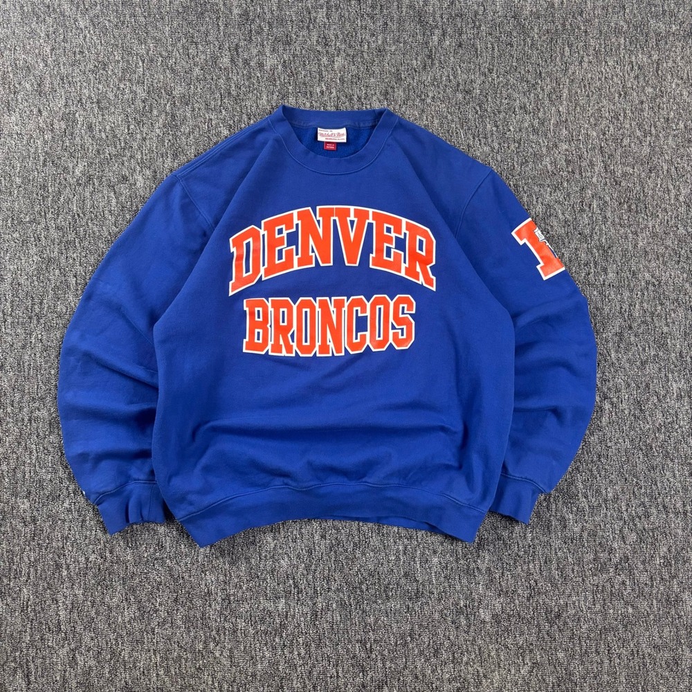 Mitchell & Ness Retro Throwback NFL Denver Broncos Crewneck Sweatshirt Blue 2XL